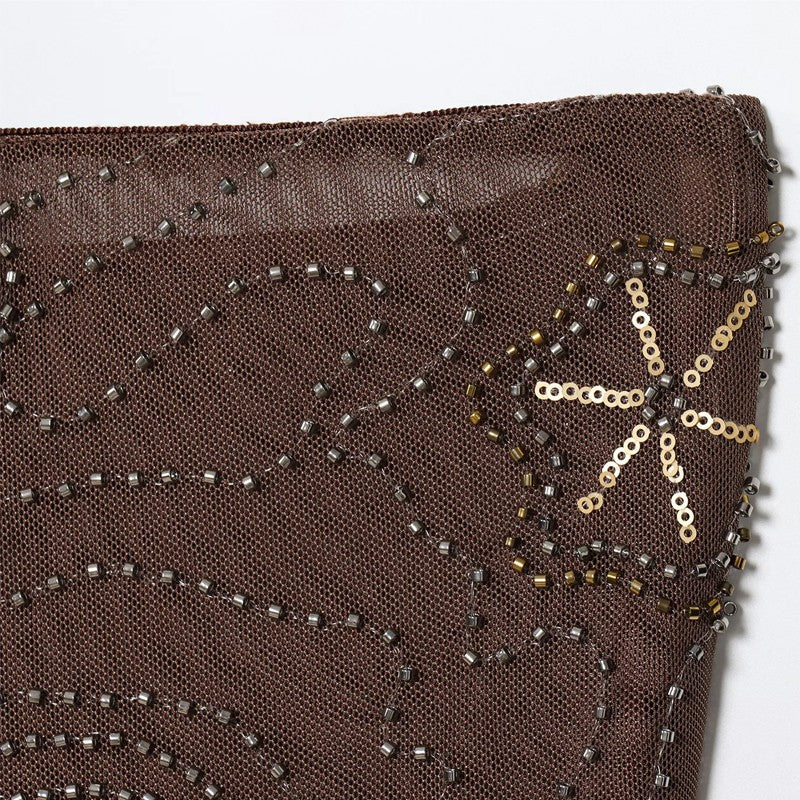 HXAO Women's Pants 2025 Beaded Tulle Pants For Woman Baggy Sequin New In Pants Spring Summer Semi Sheer Women's Trousers 088