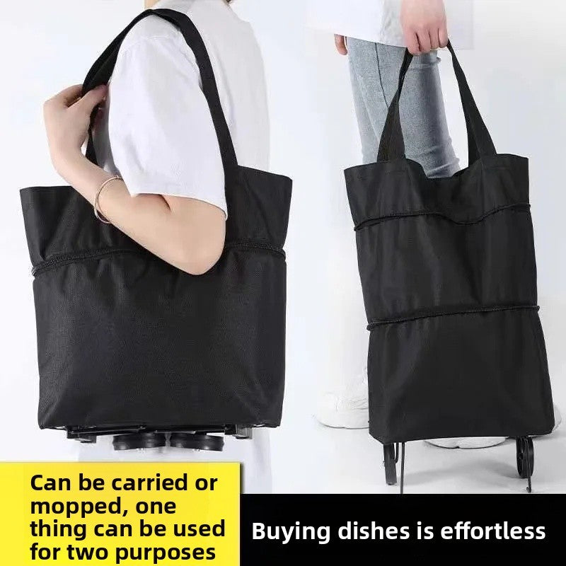 Shopping Bag with Wheels Foldable Hand Pull Extendable Vegetable Buying Car Casual Polyester Fiber Home Use Logo Addable