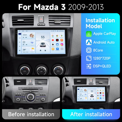 JIUYIN Rádio automotivo 2 Din para Mazda 3 2009 2010 2011 2012 2013 Android 13 Multimedia Player 4G GPS Navegação Carplay DVD Unidade Central