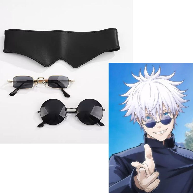 Satoru Gojo Cosplay Patch Glasses Anime Jujutsu Kaisen Cosplay Accessories Gojo Half Face Mask Masquerade Halloween Party Custom