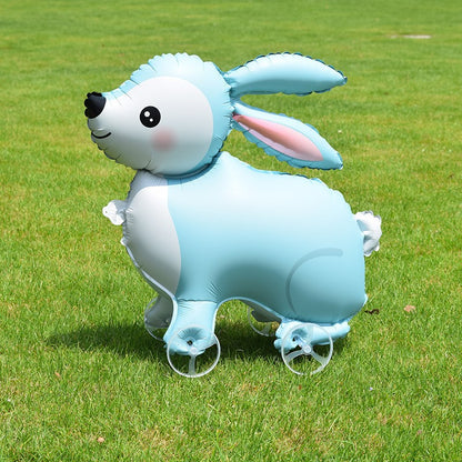 Cartoon Standing Animal Ballons with Wheels Kids Toys Outdoor Yard Walking Balloons Birthday Party Baby Shower Decor Photo Props