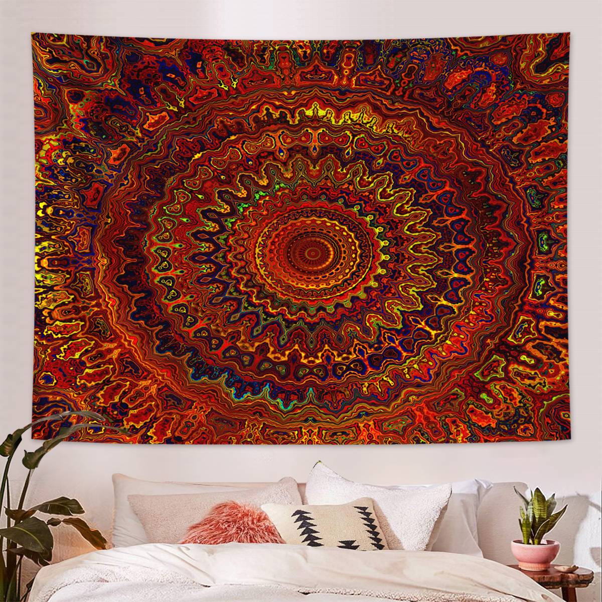 1pc Bohemian Mandala Tapestry, Retro Plant Flower psychedelic Tapestry, Hippie Style Room Decoration Wall Hanging