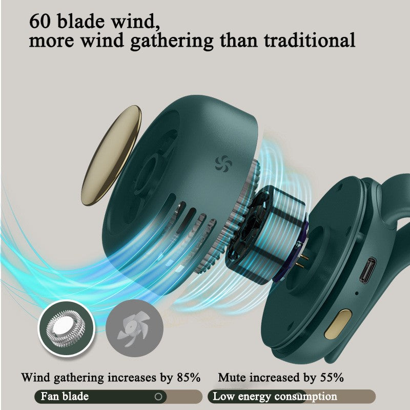 USB Hanging Neck Fan Portable Mute Mini Clip Hanging Waist Electric Fan 900mah Leafless Fan 3 Speeds for Outdoor Camping Fishing