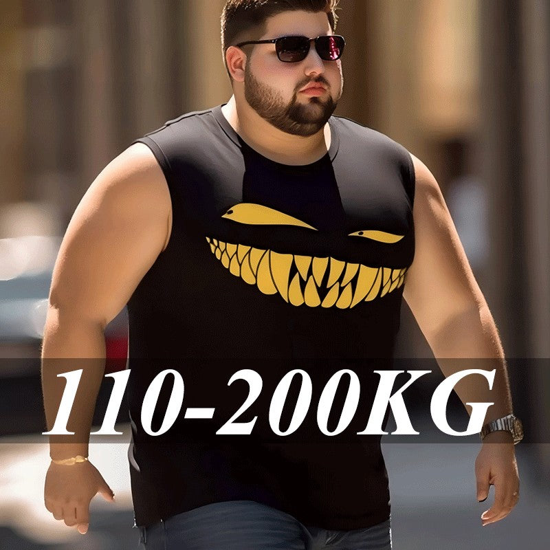 Men's Plus Size Vest Shirt 110-200KG Gym Workout Tummy Control Compression Tank Top Black Print Sleeveless Tee Fat Male Clothing