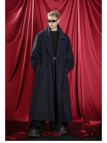 Mauroicardi Autumn Winter Oversized Extra Long Warm Navy Blue Wool Blends Coat Men Loose Luxury Designer Woolen Overcoat 2024