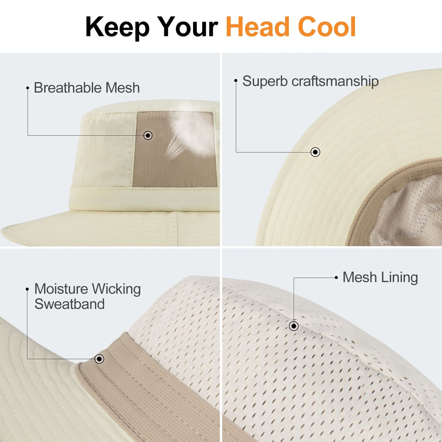 Chapéus Bucket Unissex FEICUI para Mulheres e Homens, Respiráveis, Proteção Solar, Aba Larga, Chapéus de Pesca e Praia com Tiras para o Queixo