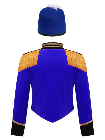 Girls Boys Marching Band Costume Outfits Circus Ringmaster Jacket Coat Team Performance Drummer Drum Major Uniform with Hat Sets