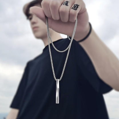 Colar Masculino Pingente Espiral INS Tendência Minimalista Personalidade Cor Prata Aço Inoxidável Corrente Joias Hip-hop Presentes para Festa