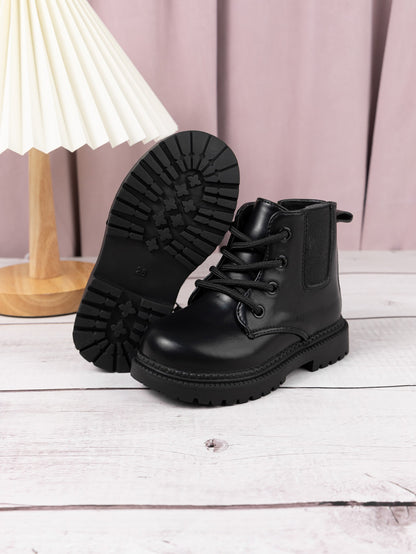 Autumn and Winter Children's Shoes Waterproof PU Leather Children's Boots Fashion Toddler Lace-up Zip High Boots Boys Girls