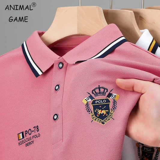 summer Men's Casual Embroidery Short Sleeve Polo Shirt New Fashion Solid Color Top