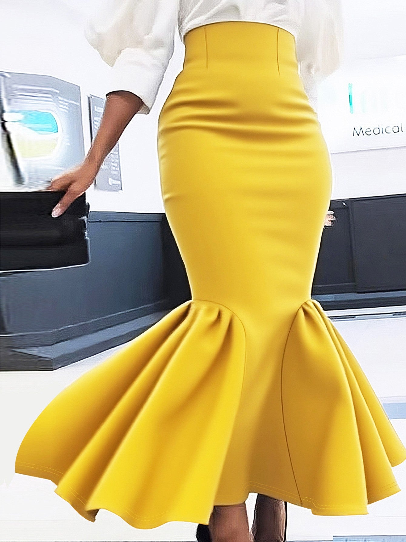 Ele Pure Color Wrap around Midi Skirt for Women Sli Faionable Transoceanic New Arrival A-Line Long Skirt