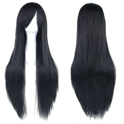 Soowee 80cm Cabelo Sintético Comprido Branco Roxo Perucas Cosplay Festa Preto Cabelo Liso Peruca Postiça para Mulheres