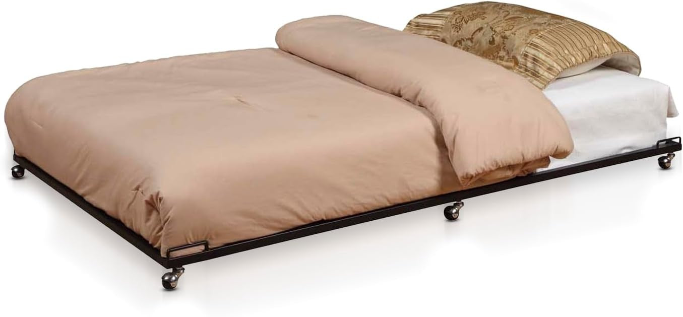 2K Furniture Designs - Twin Size Black Metal Roll Out Trundle Bed Frame for Daybed