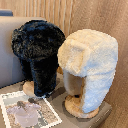 Gorros Femininos de Inverno Quentes e Grossos Estilo Russo, Moda Coreana Ushanka, Chapéu de Aviador com Protetor de Orelha, Chapéu Bomber Feminino Ajustável, Tendência