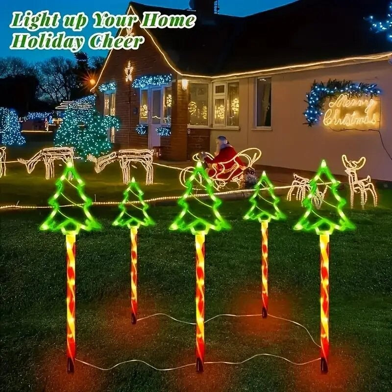 5PC/set Solar Candy Christmas Tree Garden Lights Outdoor Waterproof Lawn Lamp LED Decoration Stake Lights For Yard Festive Party