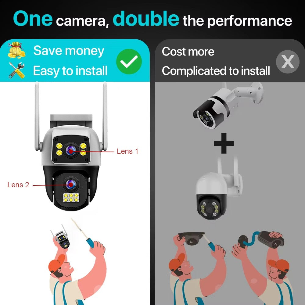 8MP 4K WiFi Camera Dual Lens Dual Screen Wireless Outdoor Surveillance Human Detect Security Protection Two Way Audio PTZ IP Cam