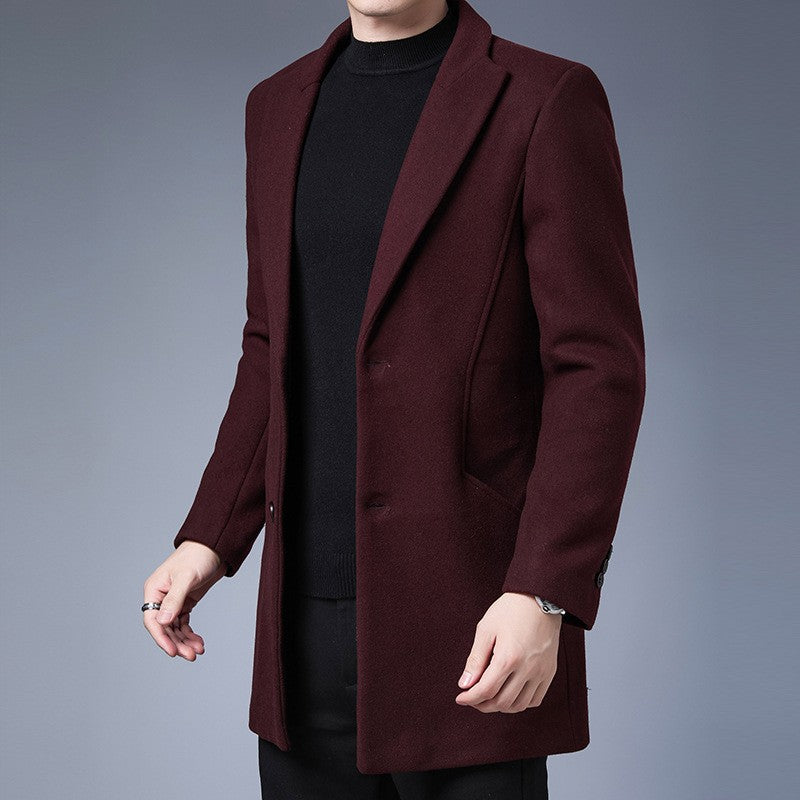 Men's Wool Blend Overcoat - Mid-Length Business Trench Coat with Notch Lapel (Tailored Contemporary Fit)