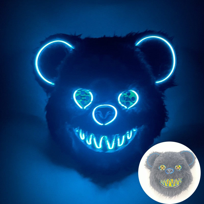 LED Bloody Rabbit Mask Glowing Killer Black Bear Mask Halloween Dance Party Cosplay Costume Props Assassinated Plush Rabbit Mask