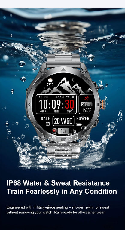 Novo Smartwatch Militar Bateria de 1000mAh Rastreamento GPS Bússola 10ATM À Prova D'água Tático Esportivo Lanterna Chamada BT Smartwatch Para Homens