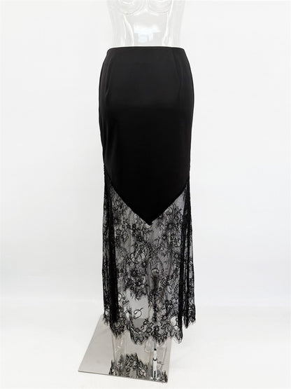 Trendix Women Patchwork Lace Skirts 2025 New High Waist Slim Hollow Out Maxi Skirts Autumn Brown Fashion Party Club Boho Skirt