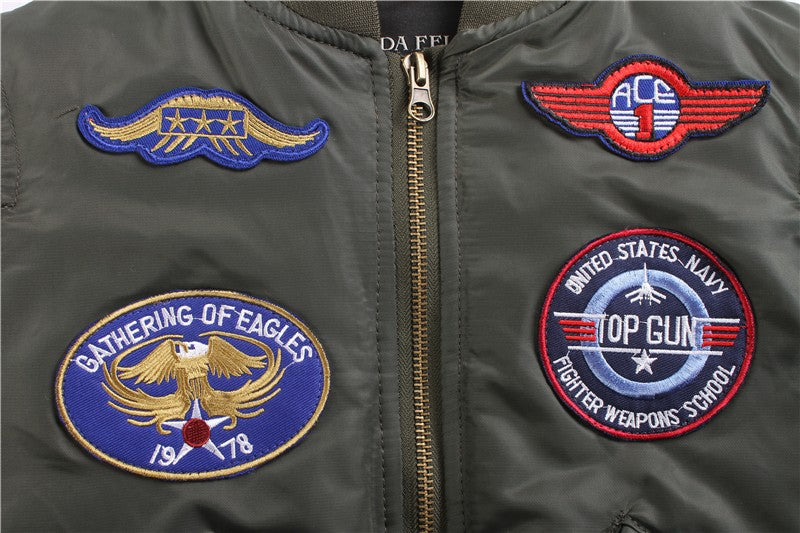 2023 Military Pilot Flight Quilted Winter Kids Toddler Clothes Boys Girls Satin Letterman Varsity Bomber Jacket with Patches