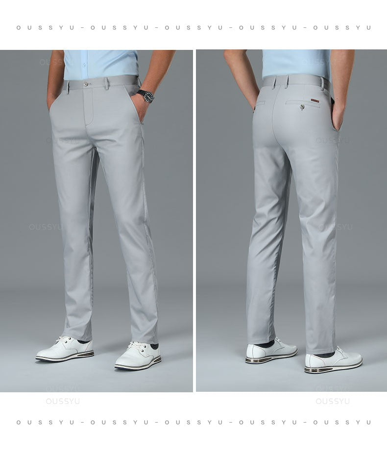 Spring Summer High Quality Luxury Straight Business Suit Pants Men Bamboo Fiber Designer Elegant Casual Long Formal Trouser Male
