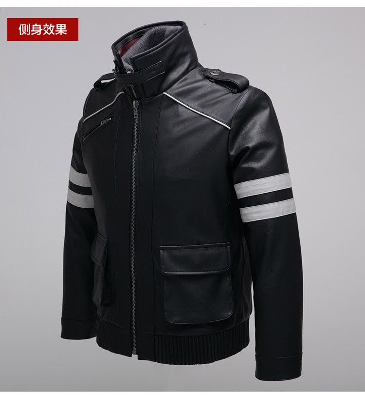 CosZtkhp Double Collars!Game Prototype Alex Mercer PU Leather Jacket Winter Coat Halloween Cosplay Costumes for Women/Men M-4XL