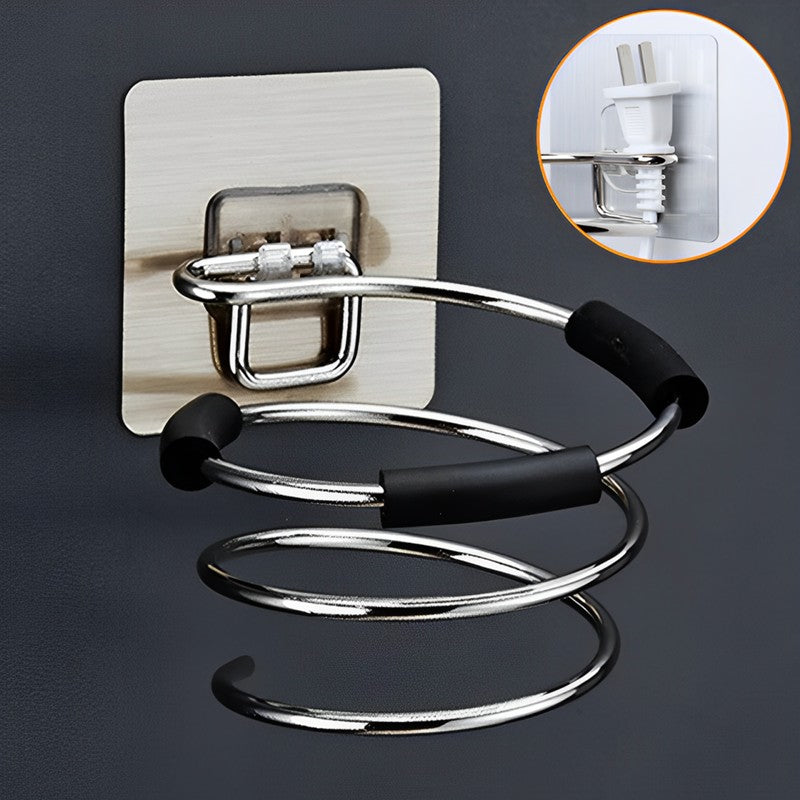 Suporte de Secador de Cabelo Organizador Soprador Adesivo Montado na Parede Sem Pregos Sem Furos Aço Inoxidável Espiral Suporte Armazenamento Para Banheiro