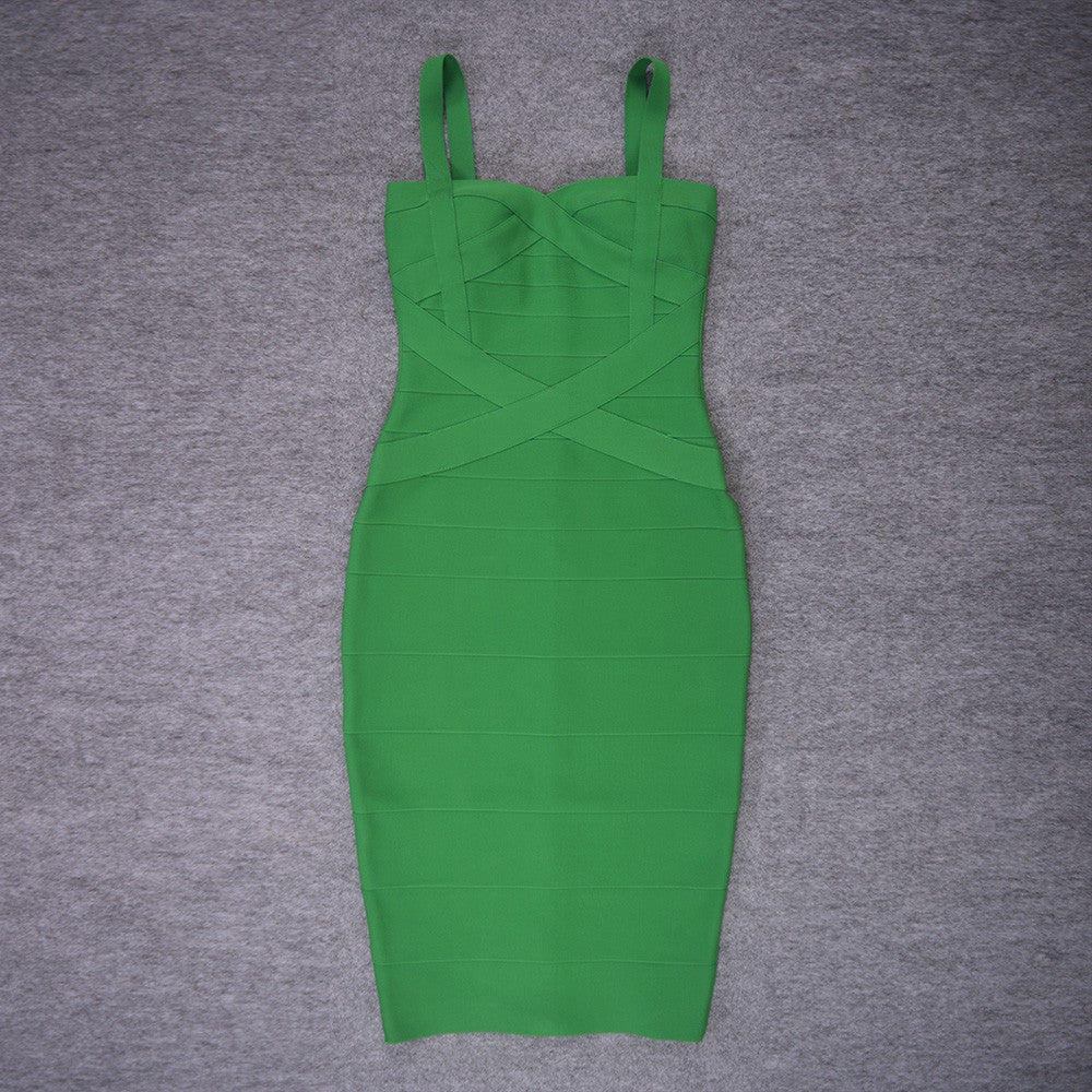 BEAUKEY Sexy Vintage Quality Evening Yellow Bandage Dress 2023 Women Summer Blue