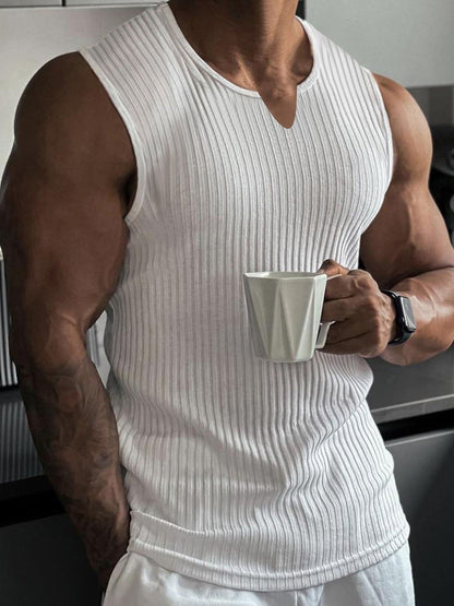 Men s Breathable Sleeveless Gym Tank Tops Summer Workout Muscle Shirts Notched Neck Bodybuilding Fitness Vests