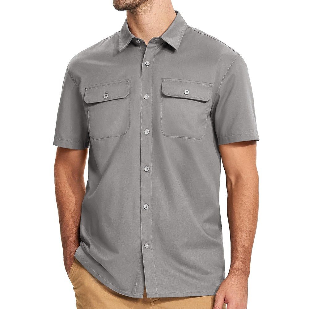 TACVASEN Quick Dry Short Sleeve Shirts Mens Casual Button Up Cargo Shirt Summer Hiking Fishing Trekking Work Shirts Outdoor Male