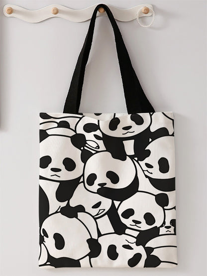Panda pattern printed casual handbag, reusable fashionable backpack, multifunctional handbag, canvas shopping bag