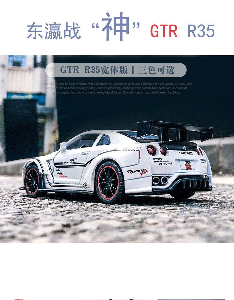 1:32 Nissan GTR R35 Carro de corrida em liga metálica Modelo de carro fundido de metal Brinquedo Veículo Modelo Coleção de carros em miniatura Simulação Presente de aniversário para meninos