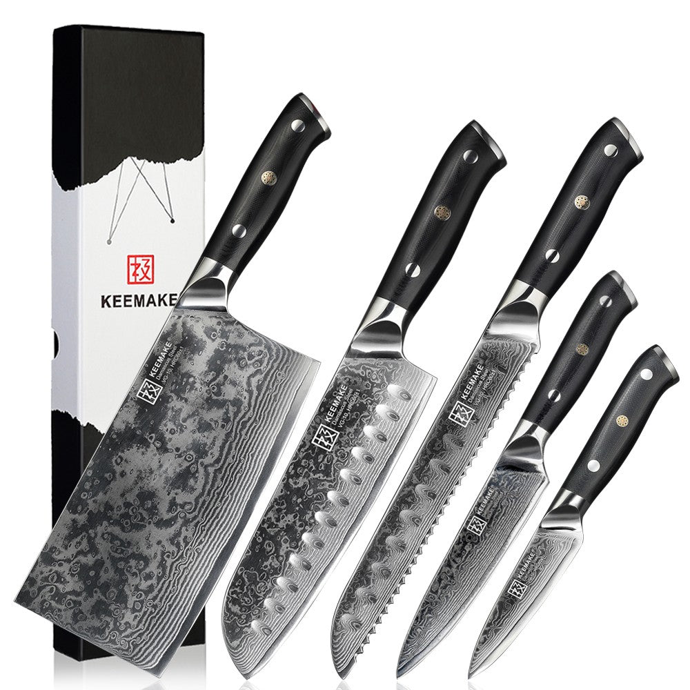 Conjunto de Facas de Cozinha KEEMAKE Design Faca de Utilidade Japonesa para Chef Faca de Corte de Aço Damasco de Alto Carbono para Vegetais e Carnes