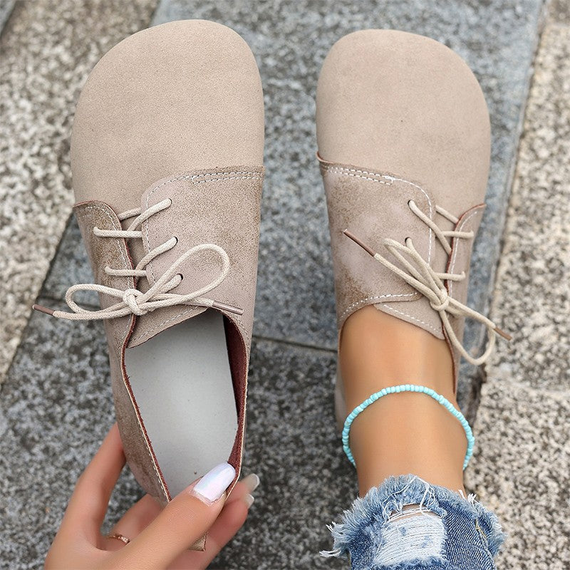 Round Toe Faux Suede Flats Shoes Women Spring Autumn Concise Lace Up Flat Heel Shoes Woman Plus Size Non Slip Casual Shoes Lady