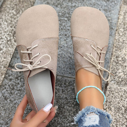 Round Toe Faux Suede Flats Shoes Women Spring Autumn Concise Lace Up Flat Heel Shoes Woman Plus Size Non Slip Casual Shoes Lady