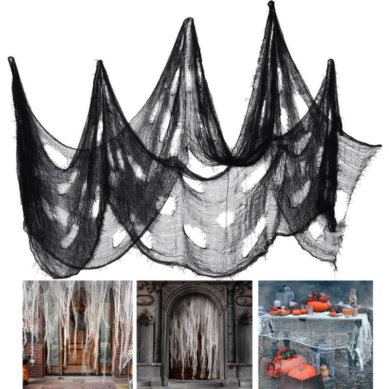Decorações de Gaze Horripilantes de Halloween para Casa Assombrada com Teia de Aranha Preta Manchada de Sangue para Interiores Assustadoras para Pendurar no Corredor