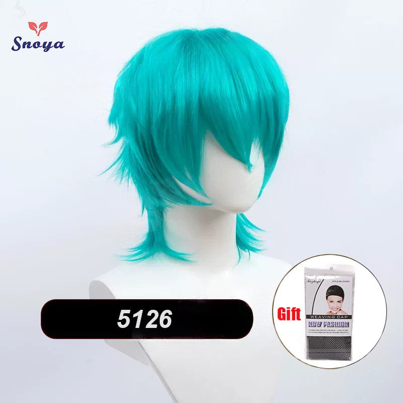 Perucas Curtas Sintéticas Snoya com Franja Corte Pixie Peruca Desfiada para Festa Cosplay para Homens e Mulheres Rosa Vermelho Verde Roxo Estilo Coreano Peruca Masculina
