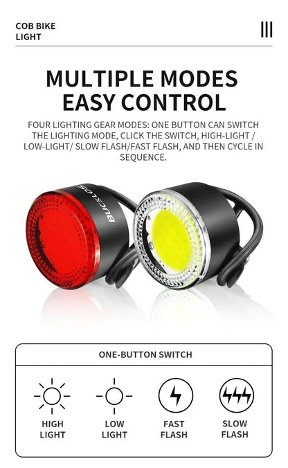 BUCKLOS Bicycle Rear Light Front Light 1100mAh LED COB Waterproof Bike Lamp USB Rechargeable Mtb Road Bike Taillights Bike Parts