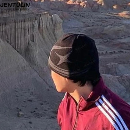 Y2K Harajuku Street Boomerang Satr pattern Beanies Autumn Unisex Warm Knitted Hat Hot Girl Outdoor Casual Man Hip Hop Caps