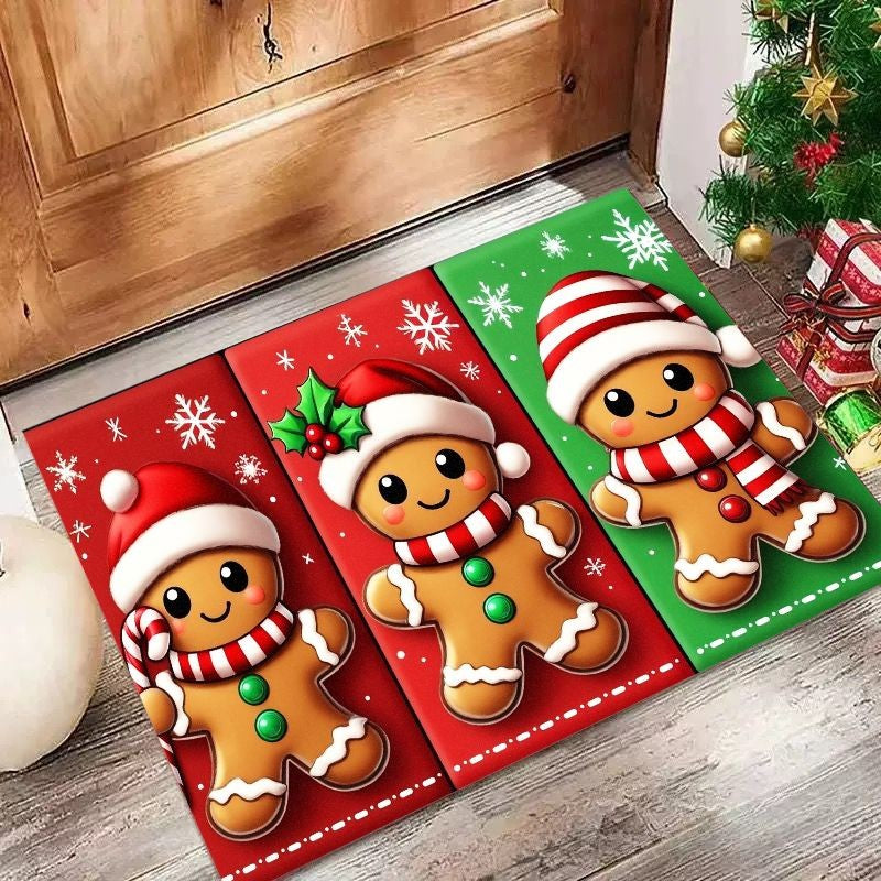 VIKAMA Christmas Cute Gingerbread Man Rug Bedroom & Living Room Decorative Floor Mat Soft Comfortable Carpet Home Furnishing