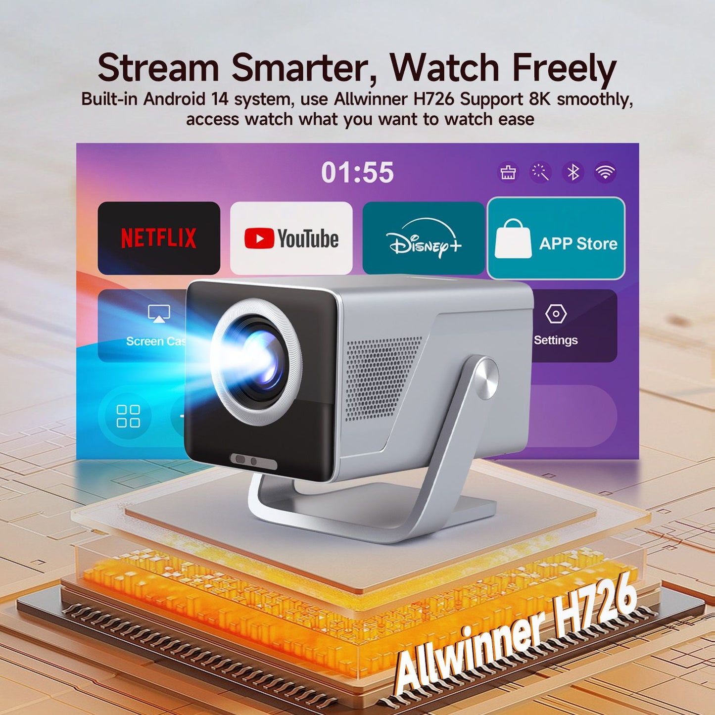 Magcubic 8K Support HD 1080P 1000ANSI X7 Projector With 5W Speaker Android 14 WiFi6 BT5.4 Outdoor Video Home Theater Projector