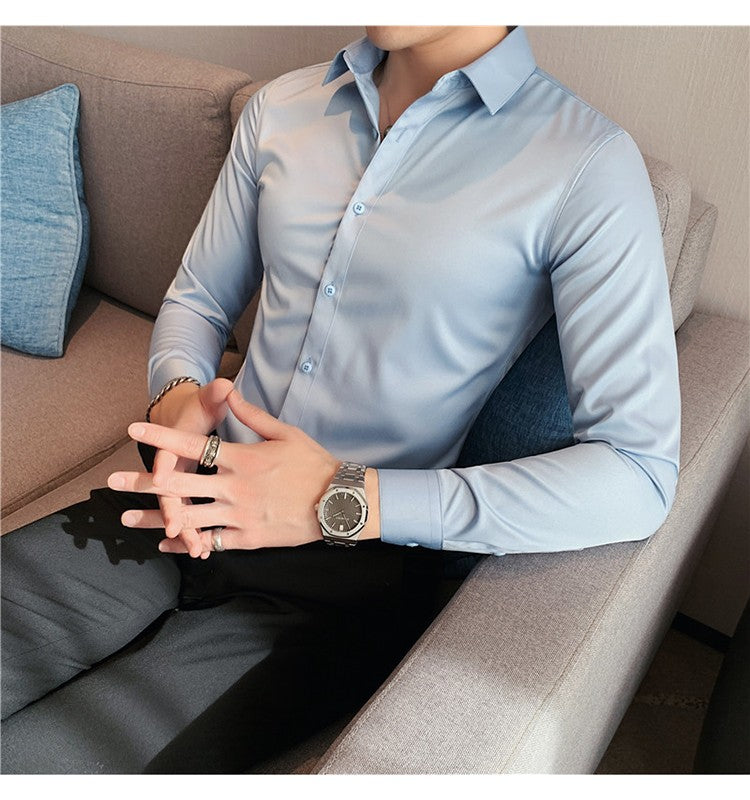 Plus Size S-7XL High Quality Men Dress Shirt 2024 Autumn Long Sleeve Solid Business Slim Shirts Homme Dress Social Casual Shirt