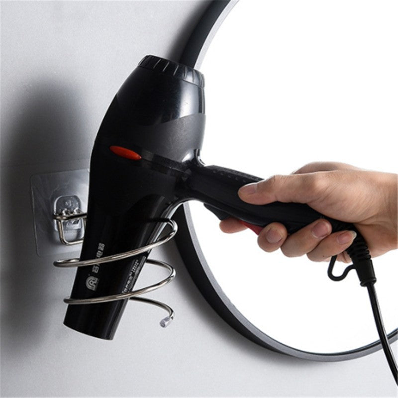Suporte de Secador de Cabelo Organizador Soprador Adesivo Montado na Parede Sem Pregos Sem Furos Aço Inoxidável Espiral Suporte Armazenamento Para Banheiro