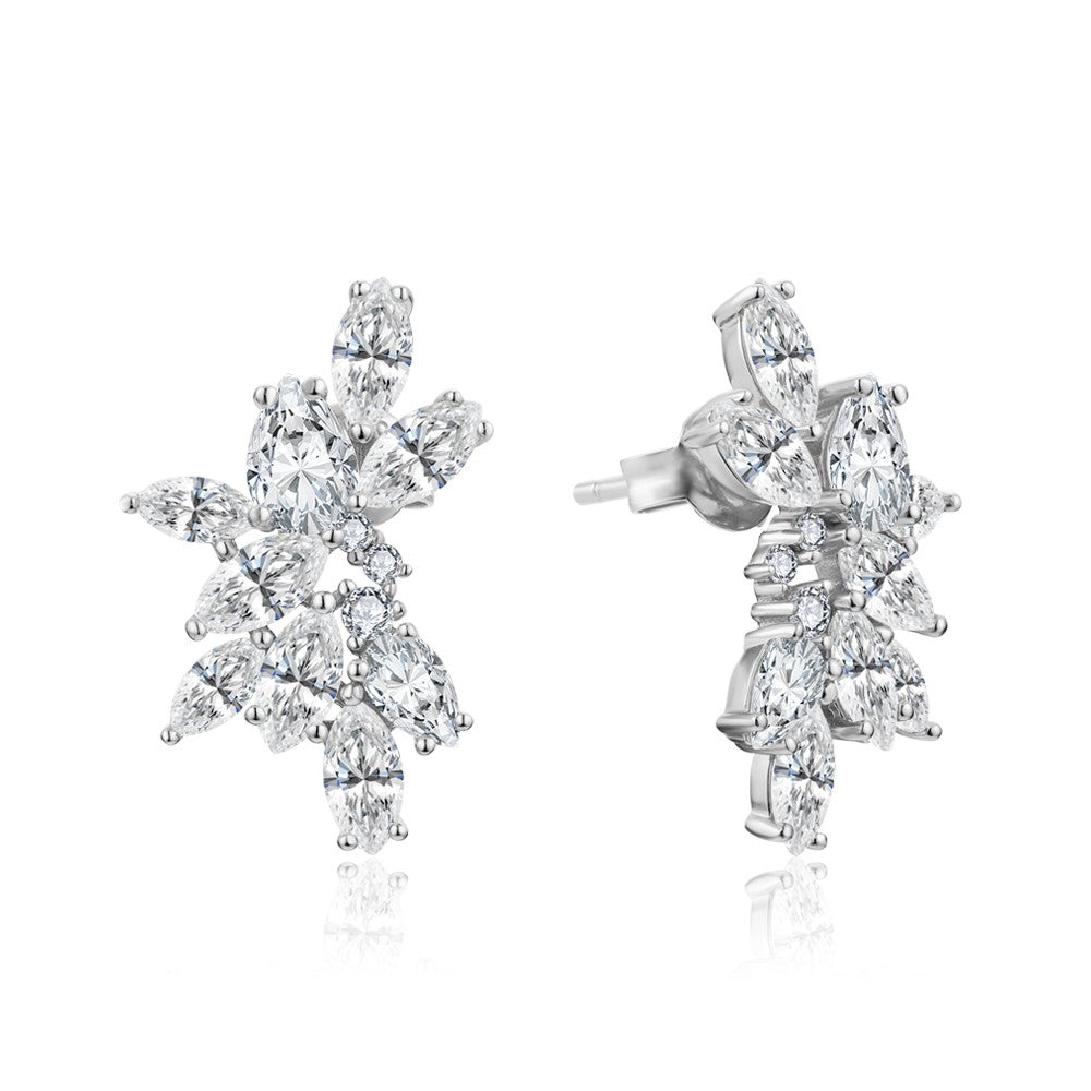 MINTYBOX Synthetic Moissanite Cluster Stud Earrings Solid 925 Sliver 18k Gold Plated for Women Wedding Engagement Luxury Jewelry