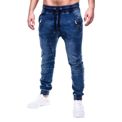 Men Jeans Slim Male All Match Ankle Tied Lace-up Denim Pants   Denim Pants  for Work