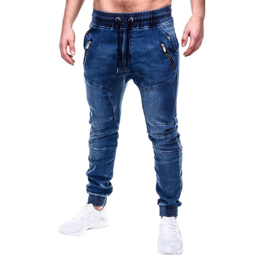 Men Jeans Slim Male All Match Ankle Tied Lace-up Denim Pants   Denim Pants  for Work