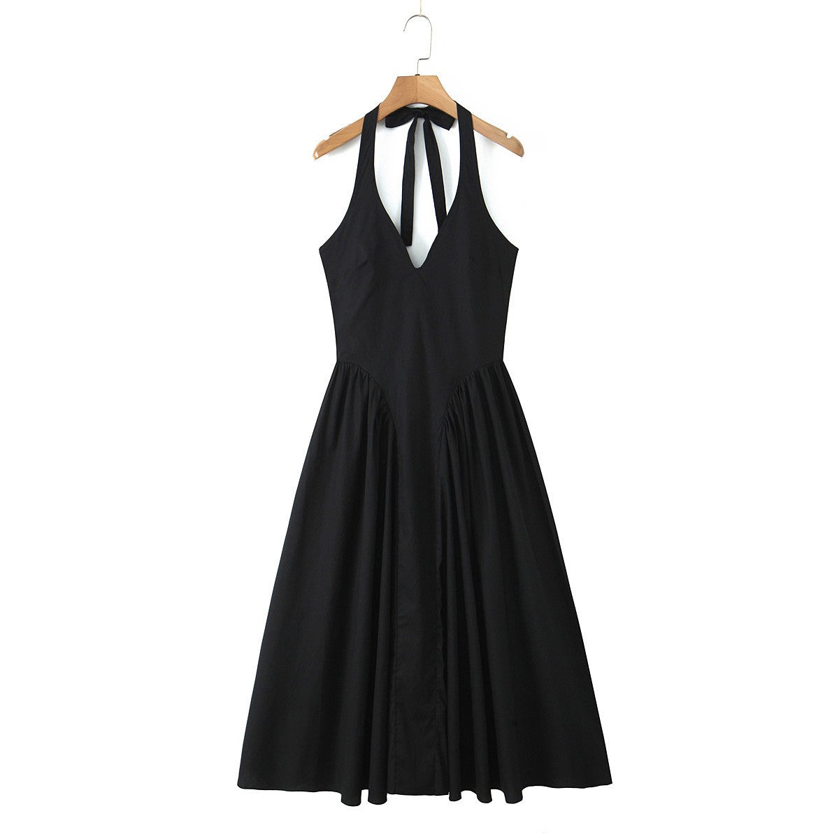 YENKYE Sexy Backless Green Elegant Halter Dress For Women Low Waist A-line Midi
