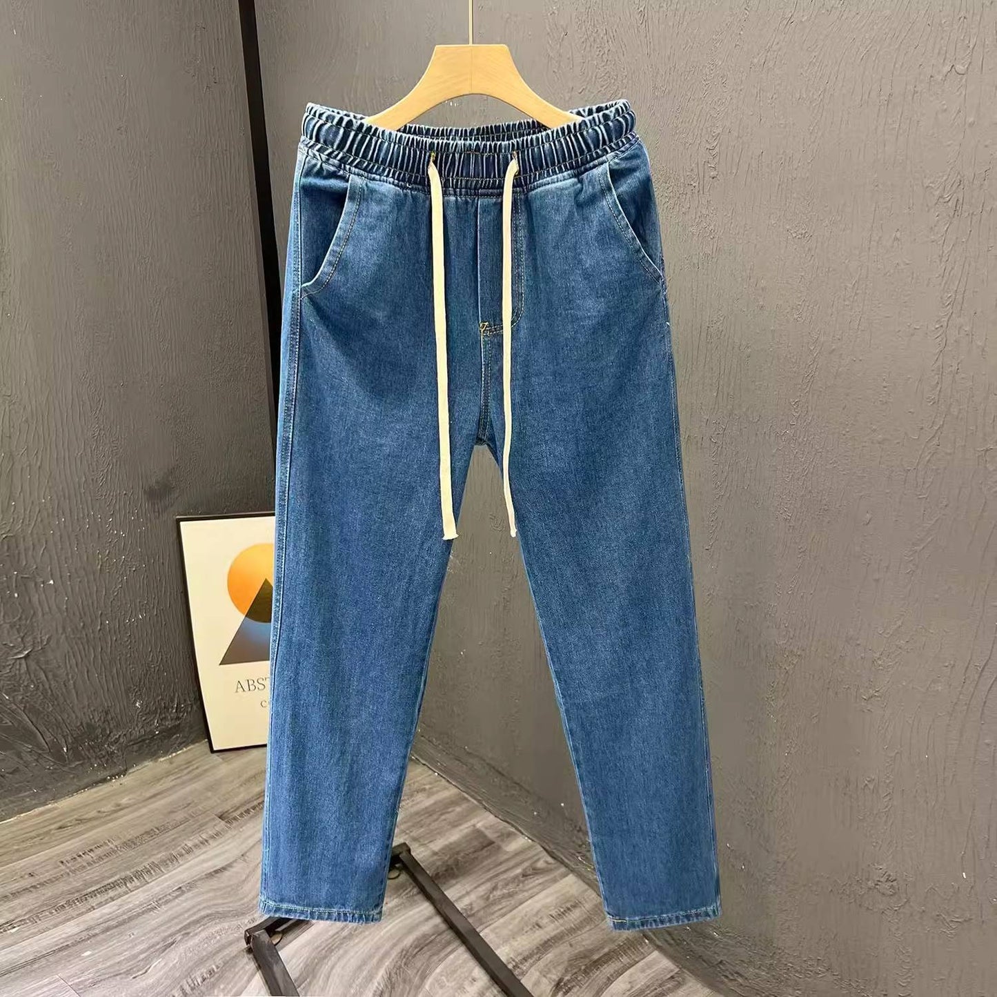 Men's Loose Fit Work Jeans Durable Construction Workers Casual Straight Leg Blue Denim Trousers for Spring Summer Autumn