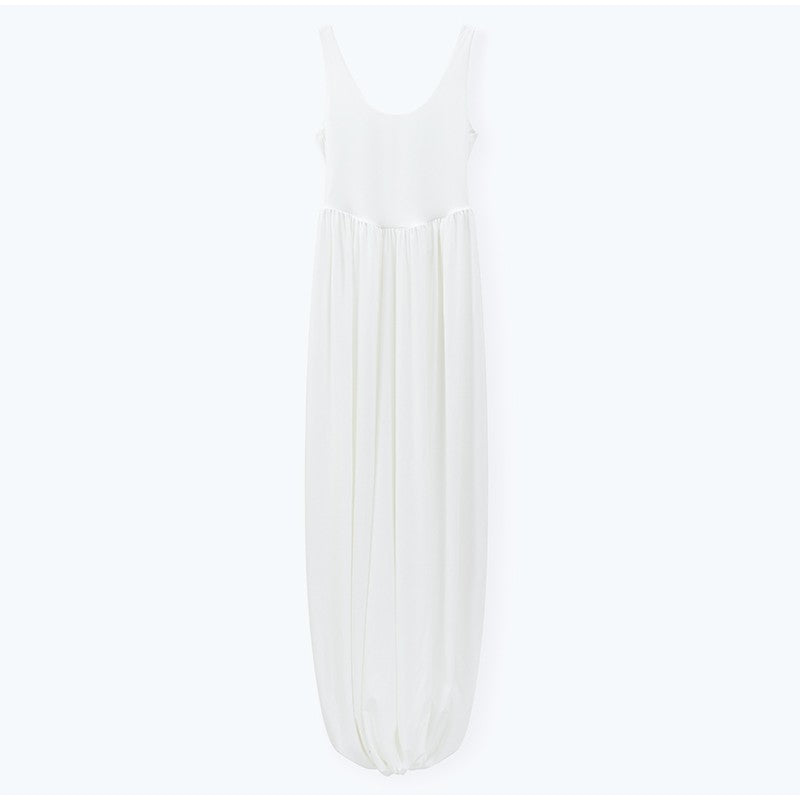 Women Sleeveless High Waist Split Sling Dresses White Elegant U Neck Irregular P
